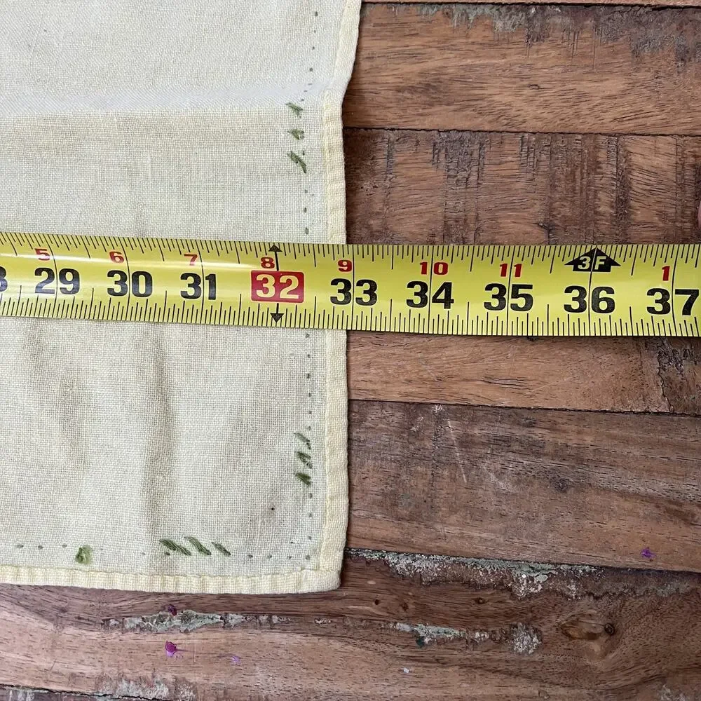 Hand-Embroidered Linen Kitchen Towel 29 x 33 in Yellow w/ Multicolor Floral